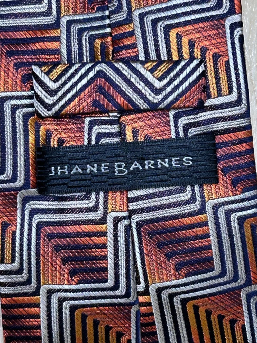 Jhane Barnes Handmade 100% Silk Woven Tie Multicolor Geometric